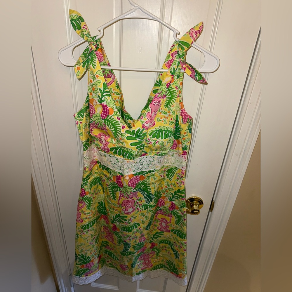 Lilly Pulitzer Womens Rylen Dress Yellow Lemon Sorbet Monkey Lace Tropical